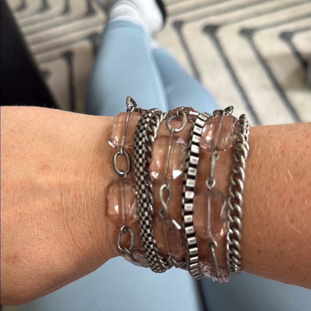 Silver and Pink Layered Bracelet